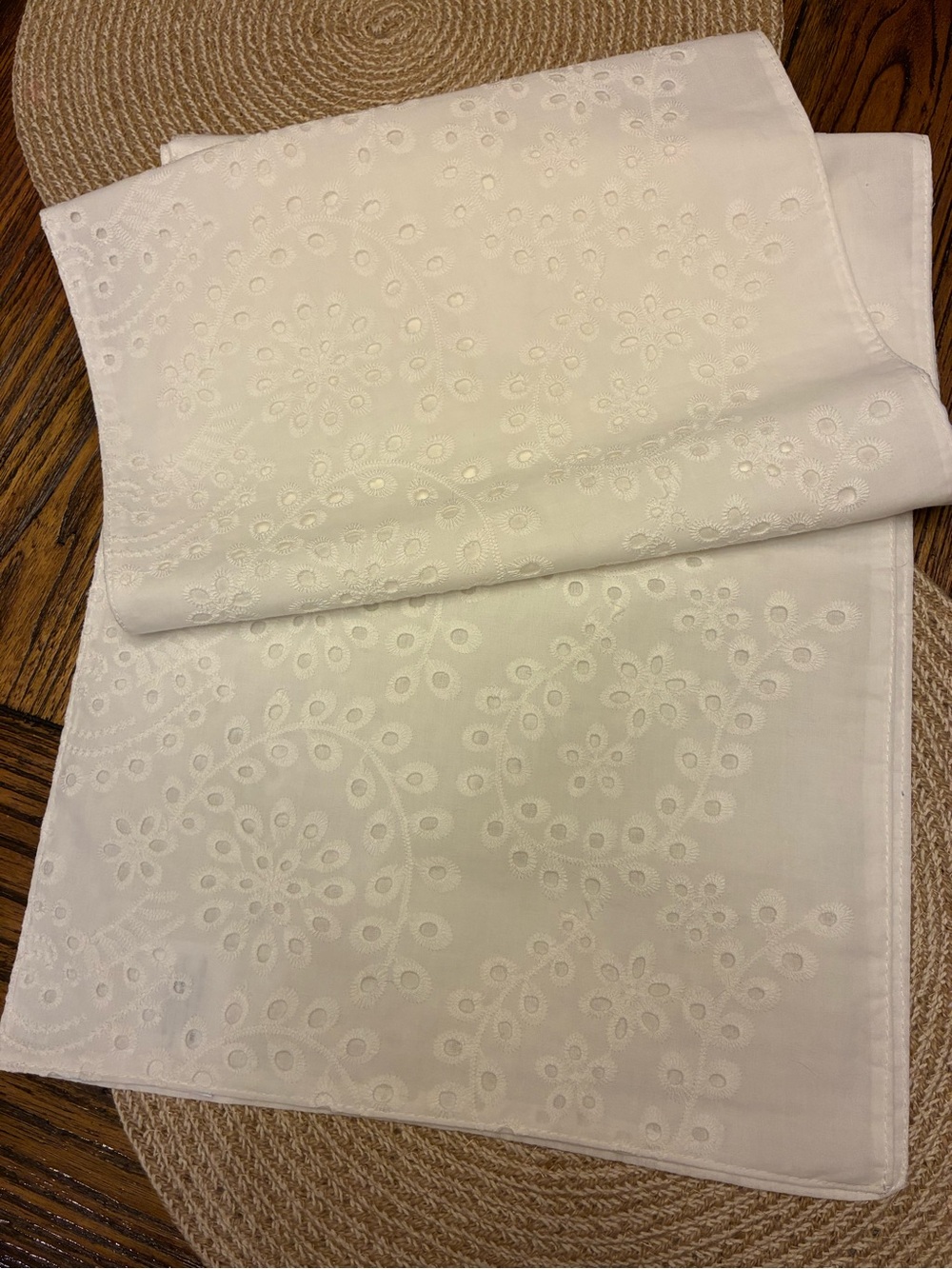 Hobby Lobby White Eyelet Embroidered Cotton Table Runner